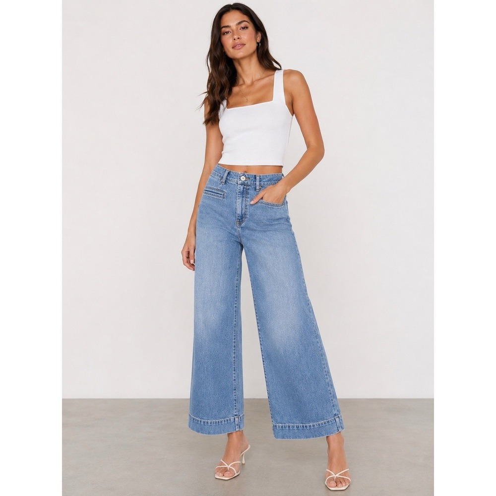 GAP High Rise Wide Leg Crop Jeans 27 Tall Medium Wash Sailor Inspired Size 4